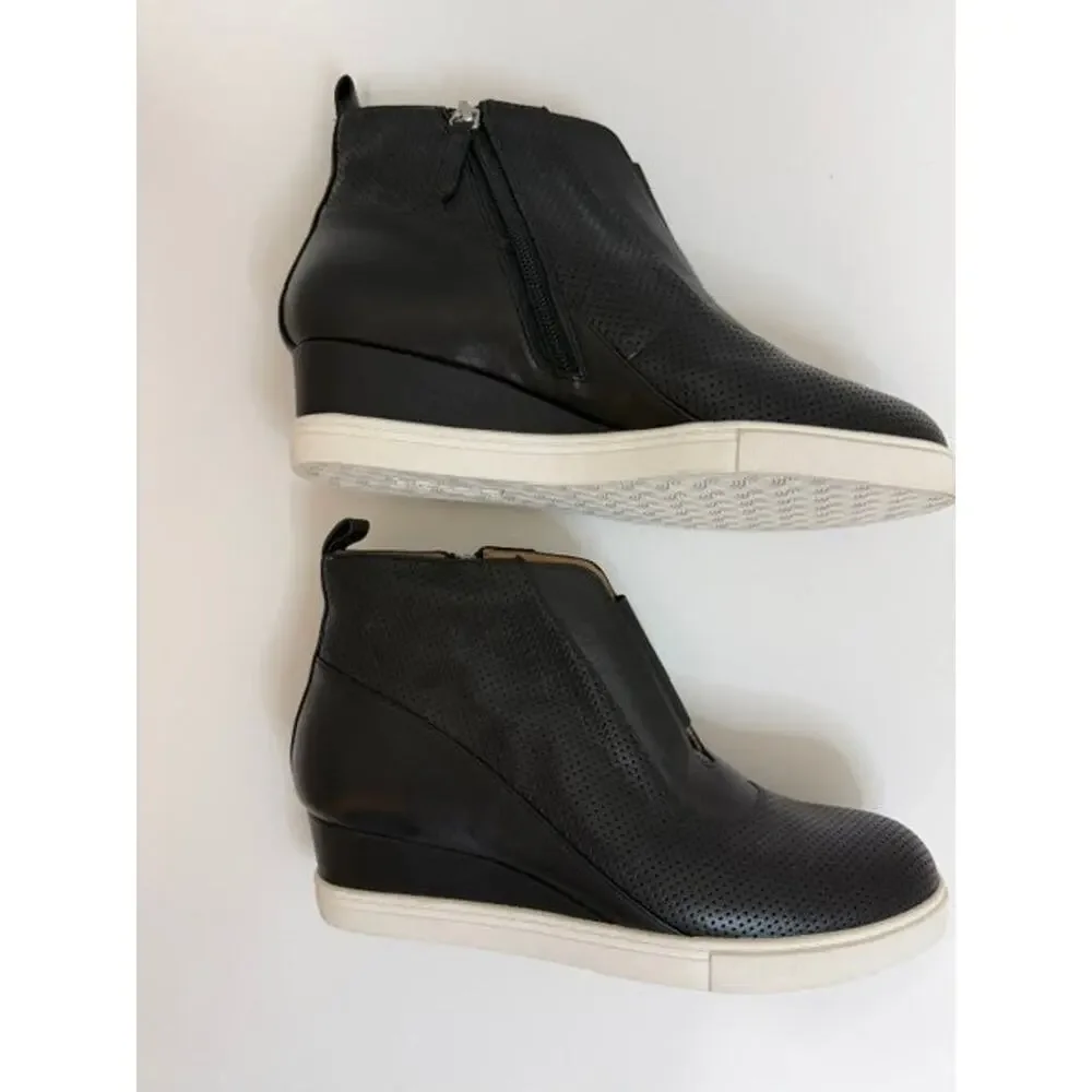 Linea Paolo Felicia Leather Wedge Booties – Black – Size 9.5 – NWOT